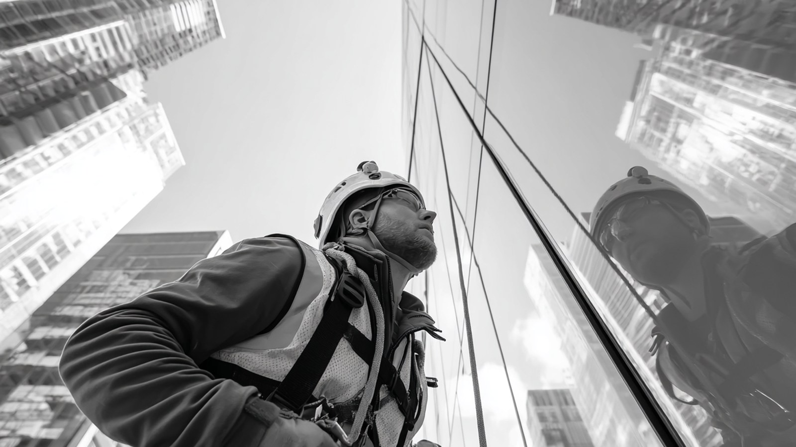 Glazing technician installing commercial glass facade — CHS Facility Services Adelaide