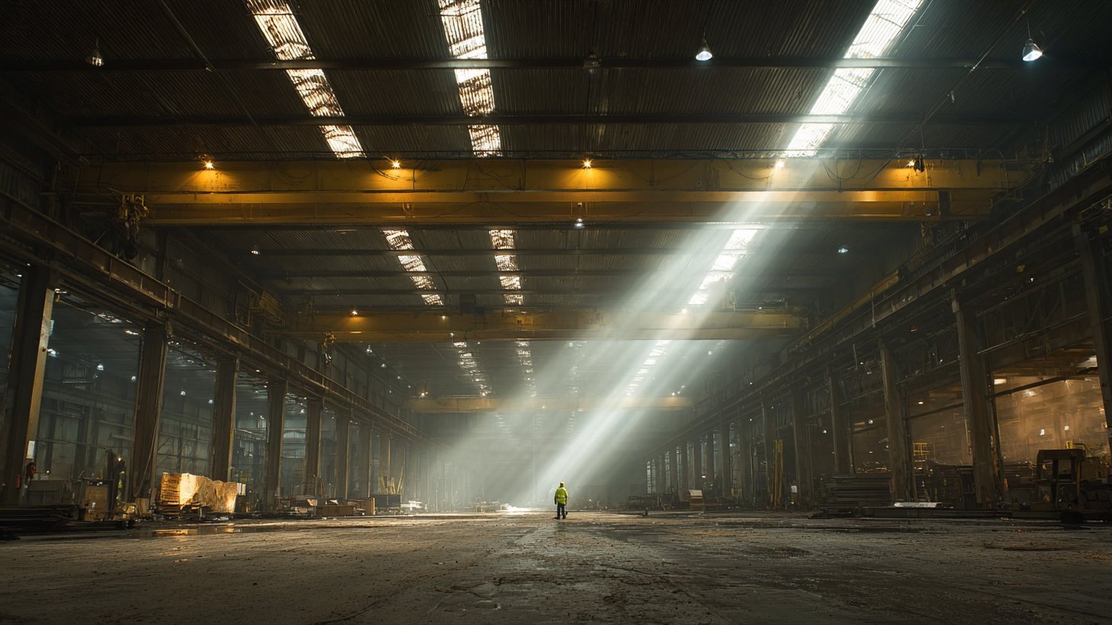 CHS technician inside vast industrial manufacturing facility with overhead cranes — Adelaide